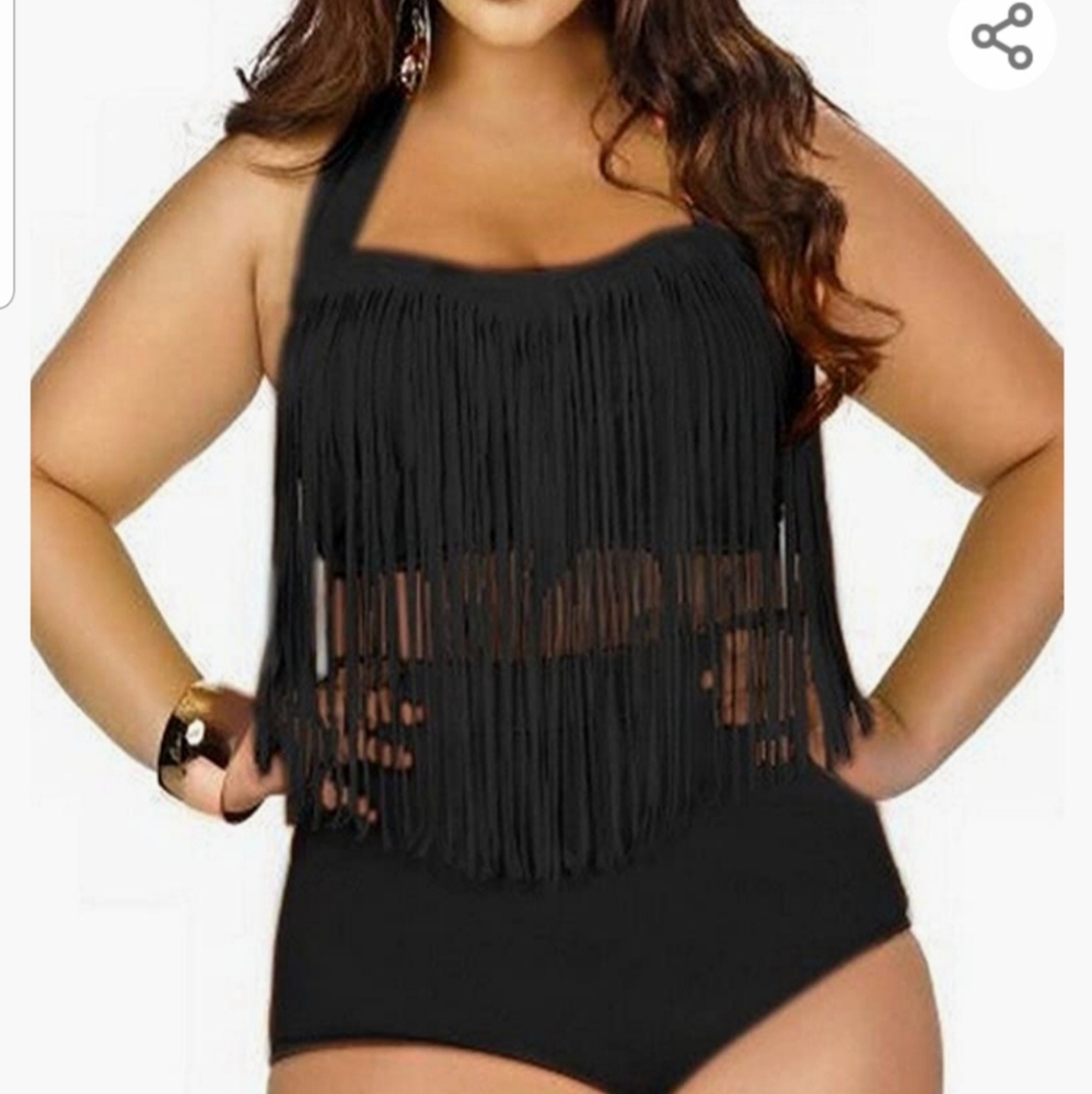 Black Fringe 2 Piece Swimsuit - Unworn